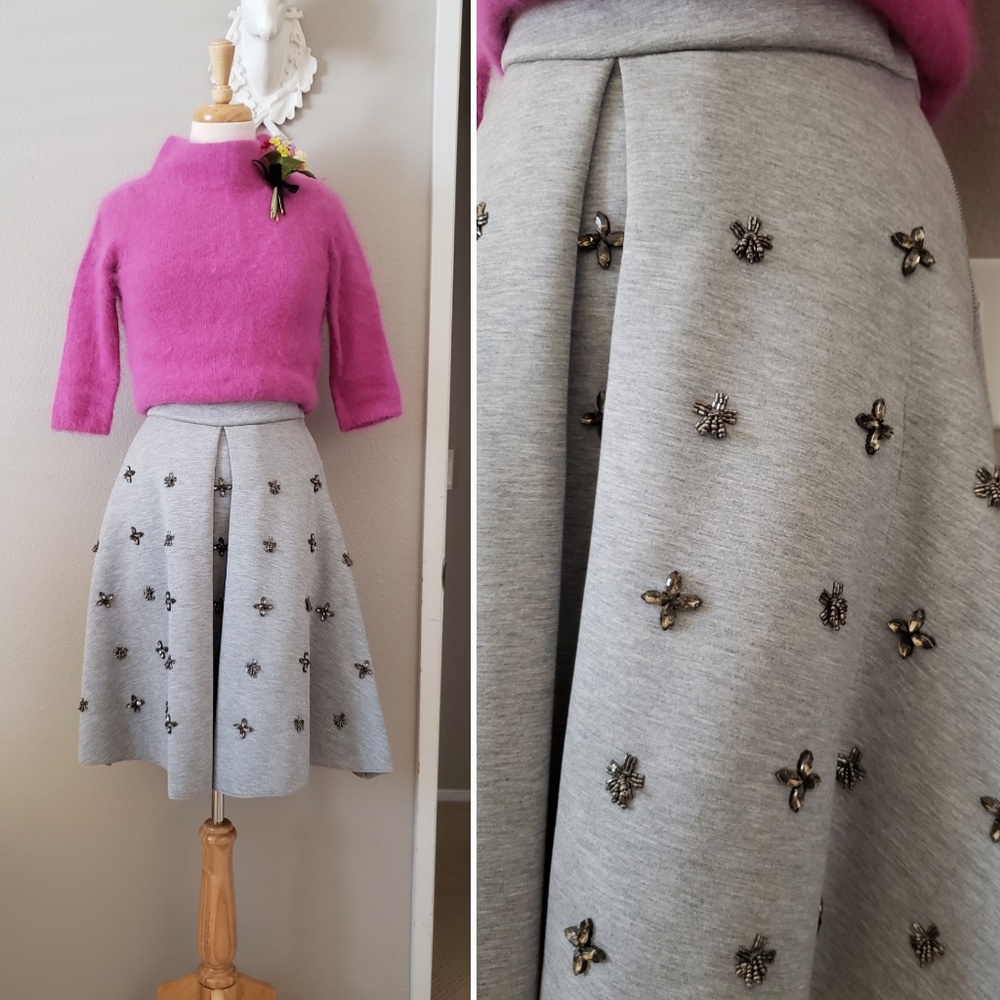 Grey Neoprene Embellished Circle Skirt || Party Skirt with Sparkly Rhinestones